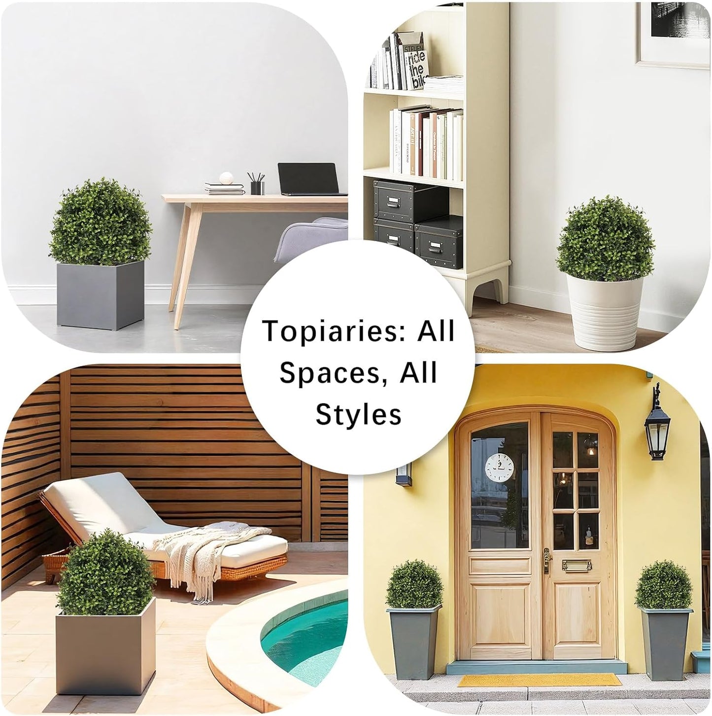 27“ Realistic Artificial Boxwood Topiary Trees Set of 2, Faux Boxwood Plants Outdoor UV-Resistant, No Maintenance Curb Appeal Fake Evergreen Bushes & Shrubs for Front Porch Outside Planter Decor