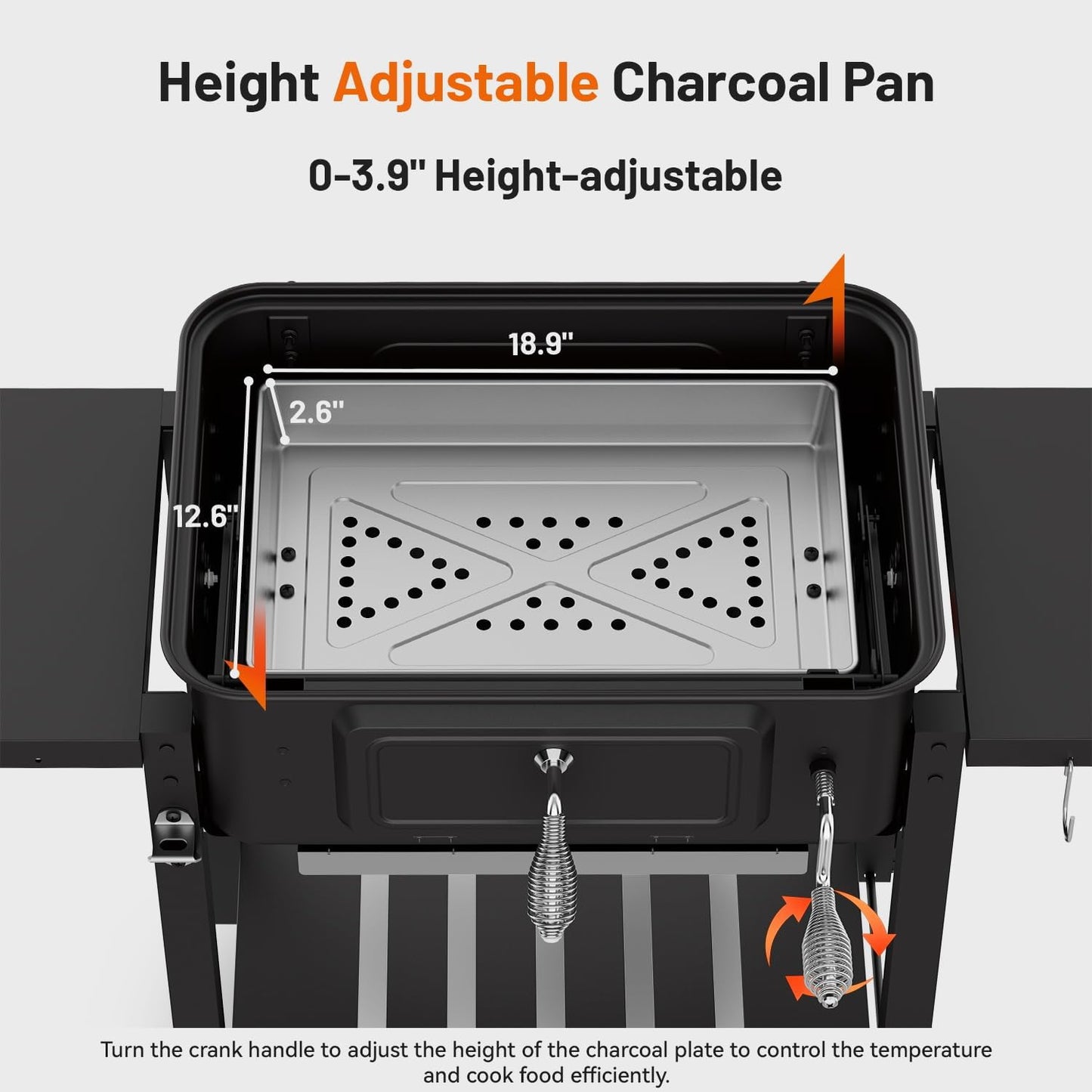 KEYO GRILL 24-Inch Movable Charcoal Grill, Dual Venting System Large BBQ Grills with Height Adjustable Charcoal Pan, Foldable Side Tables Outdoor Barbecue Grill for Backyard and Camping Grilling ﻿