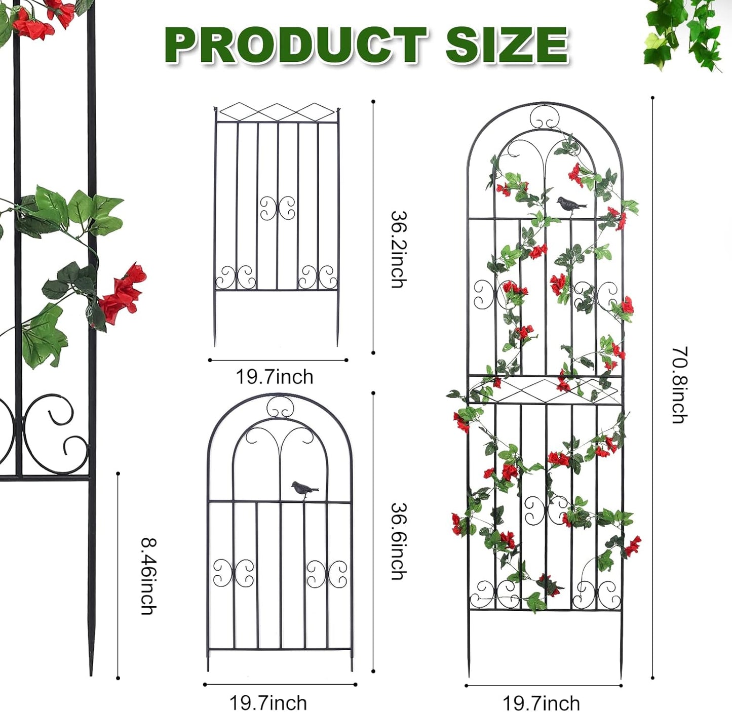 2 Pack 70.8" H x 19.7" W Metal Garden Trellis with Black Coating, Wire Lattice Grid Panel for Climbing Plants Outdoor Roses Vine Cucumbers Vegetables Flower Support