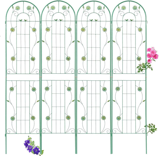 4 Pack Metal Garden Trellis 86.7" H Garden Fence Rustproof Trellis for Climbing Plants Support Roses Flower Outdoor Lawn Green-Blue Tall Trellis