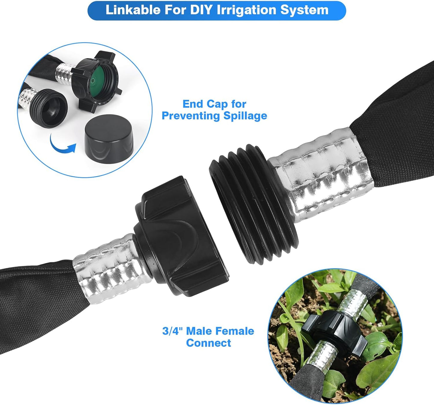 Flat Soaker Hose 50FT x 3 PACK,Drip Hose for Garden Beds Linkable Irrigation System Lightweight and Easy Watering for Tree Plant and Save 80% Water for You (150FT)