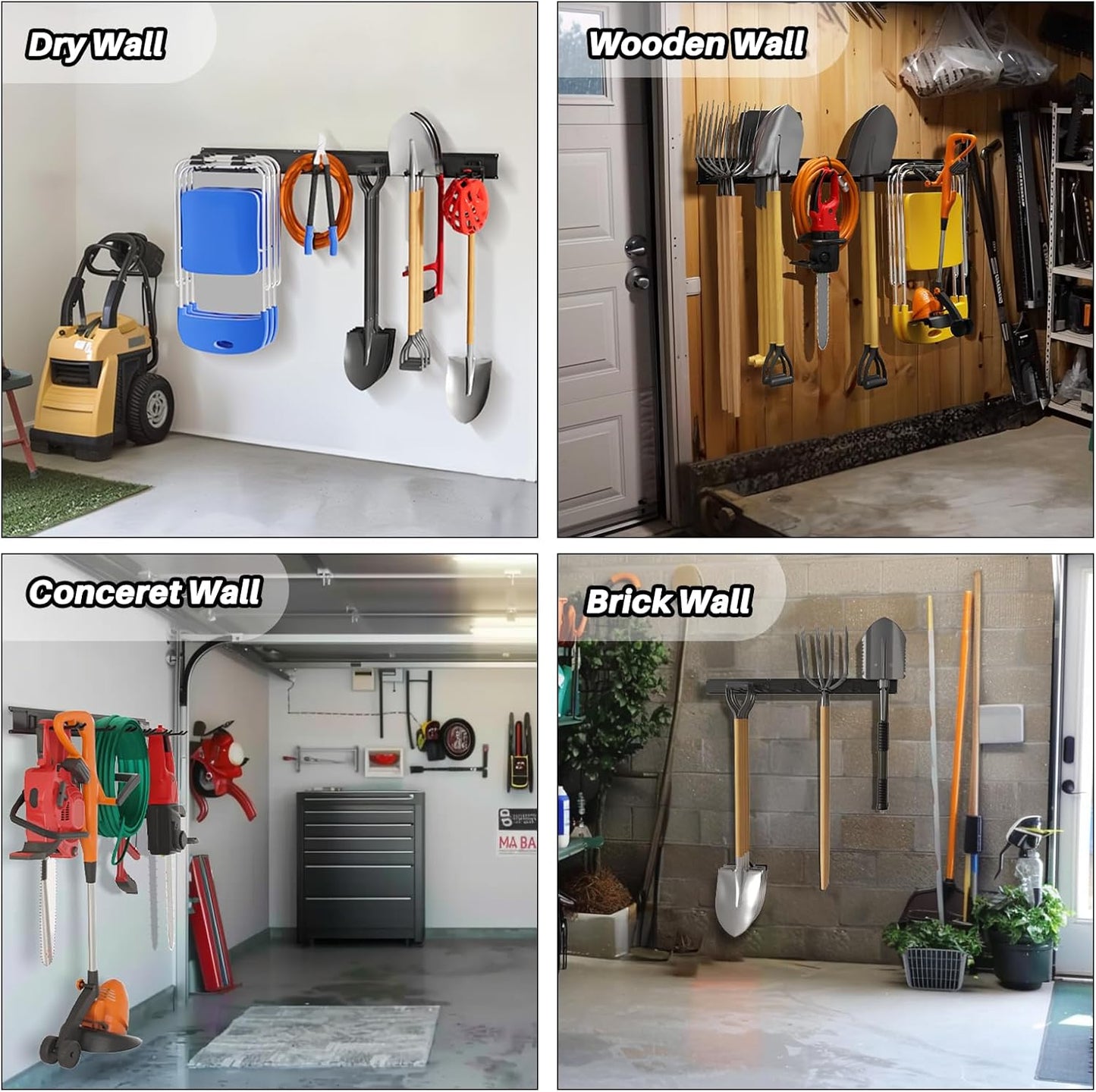 Garage Garden Tool Organizer Wall Mount, Heavy Duty Garage Tool Storage Rack 48 Inches, Max Load 330lb - Shovel, Rake, Folding Chair, Weed Eater Storage