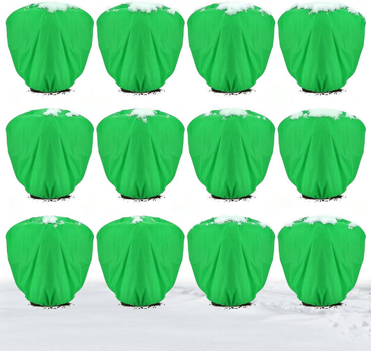 ANPHSIN 12 Pcs 39.3in x 39.3in Plant Covers Freeze Protection - Winter Shrub Plant Protection Bags, Frost Blankets Cloths with Drawstring for Outdoor Garden Plants, Green