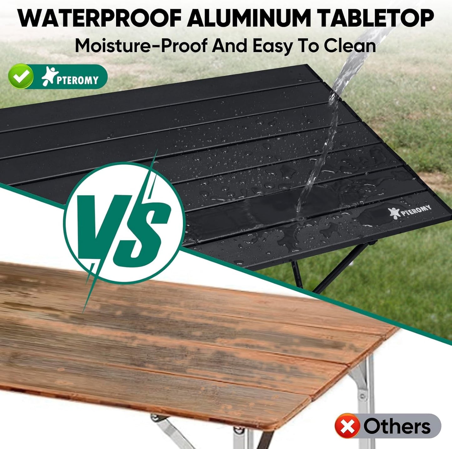 PTEROMY Medium Folding Camping Table, Portable Beach Table with Ultralight Aluminum Tabletop for Travel, Outdoor, Camping, Picnics, and BBQs (Black)