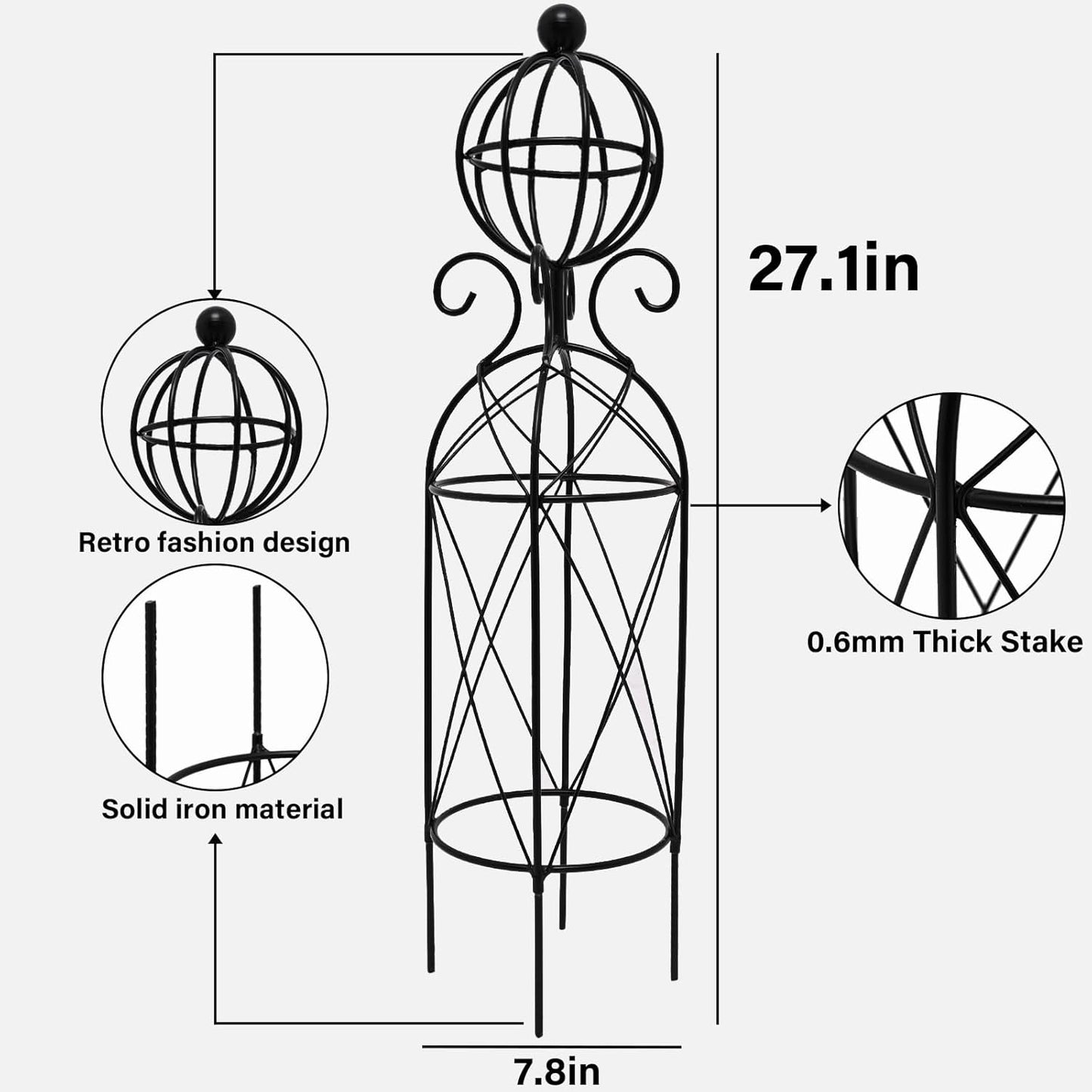 Garden Obelisk Trellis for Climbing Plants - 27.1" x 7.8" -Durable Metal Design, Rust-Proof, Ideal for Indoor & Outdoor Use, Perfect for Roses, Topiaries, and Garden Decor