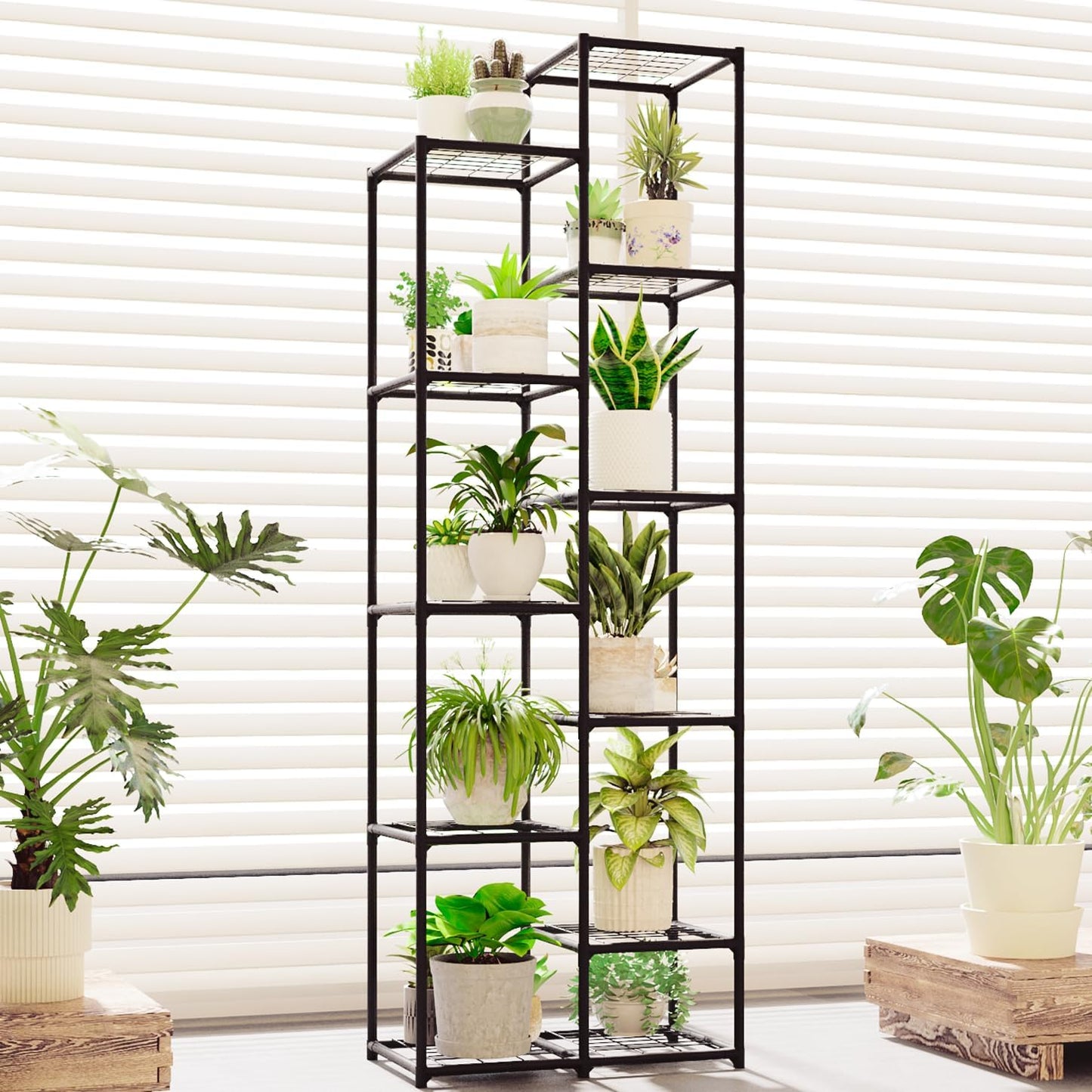 Tall Plant Stand Indoor Corner Plant Shelf Metal Plant Rack Plant Holder Flower Pot Stand for Multiple Plants for Living Room Patio Balcony Garden Porch Black