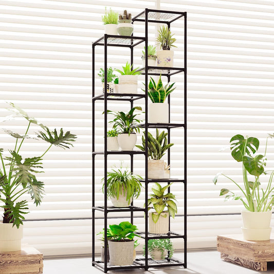 Tall Plant Stand Indoor Corner Plant Shelf Metal Plant Rack Plant Holder Flower Pot Stand for Multiple Plants for Living Room Patio Balcony Garden Porch Black