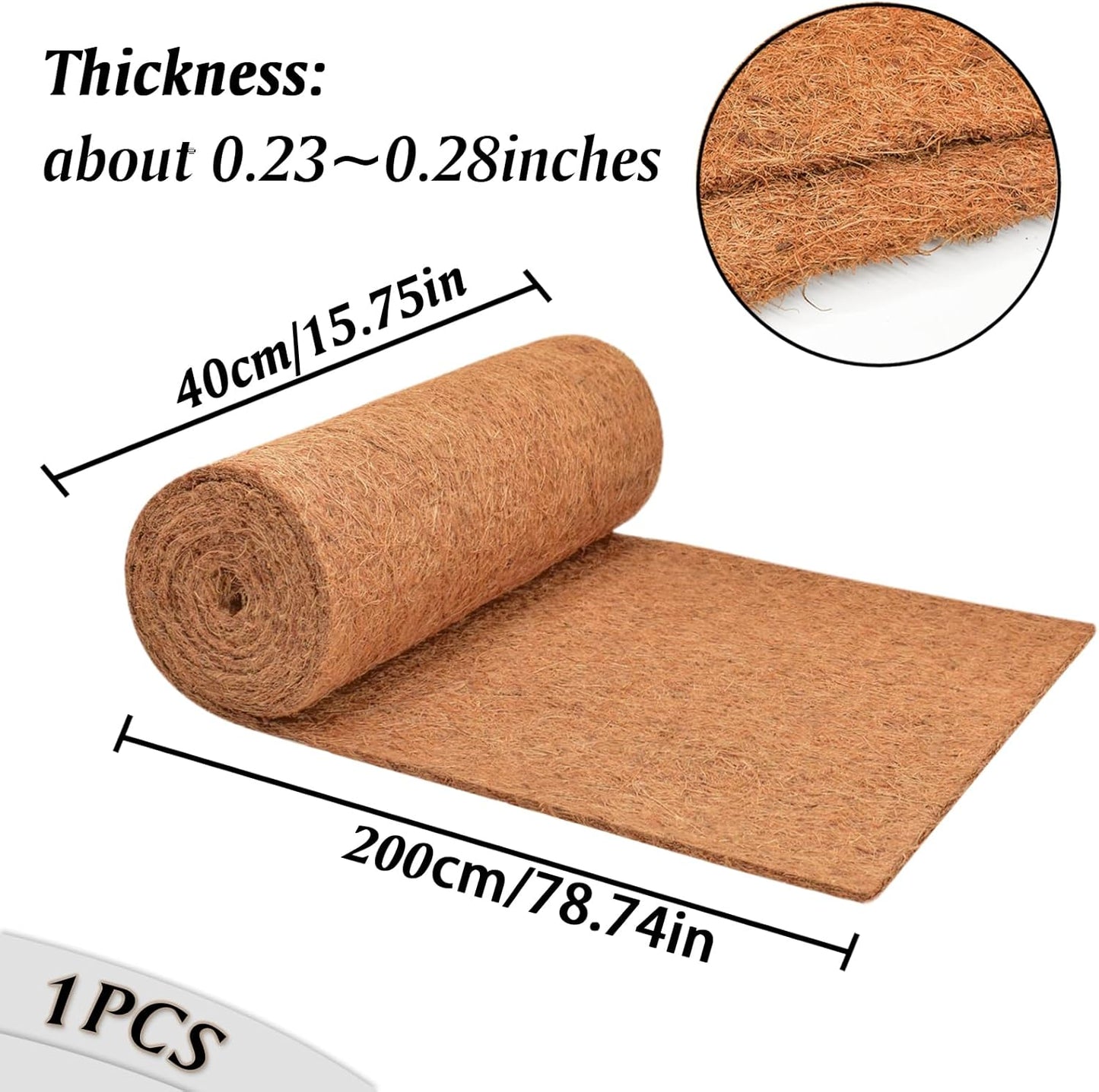ZeeDix 1 Pack 16 x 80 x 0.28inches Thickened No-Slip Ice and Snow Carpet Mats- Natural Coconut Fiber Carpet for Garden, Front Door, Stairs, Porch Outdoor Safer Walking