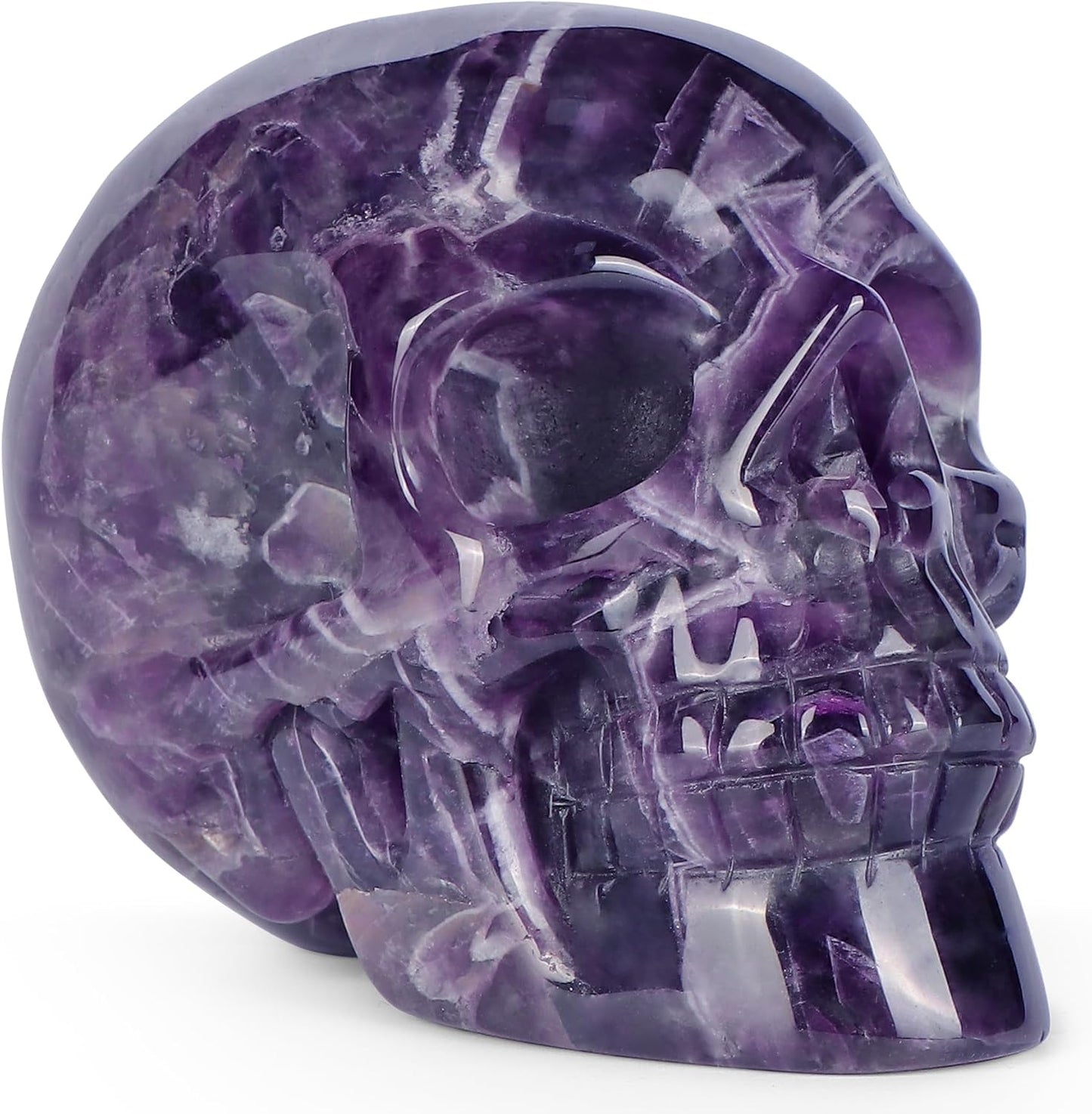 Amethyst Crystal Skull Head Figurine Hand Carved Large Quartz Gemstone Skull Statue Sculpture Decor for Day of The Dead Halloween(3 Inches)