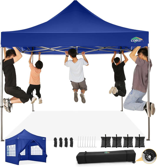 COBIZI 10x10 Ez Pop Up Canopy Tent with 4 sidewalls Heavy Duty Canopy UPF 50+, 100% Waterproof Outdoor Canopy Wedding Tents for Parties Instant Portable Gazebo with Roller Bag, Navy Blue