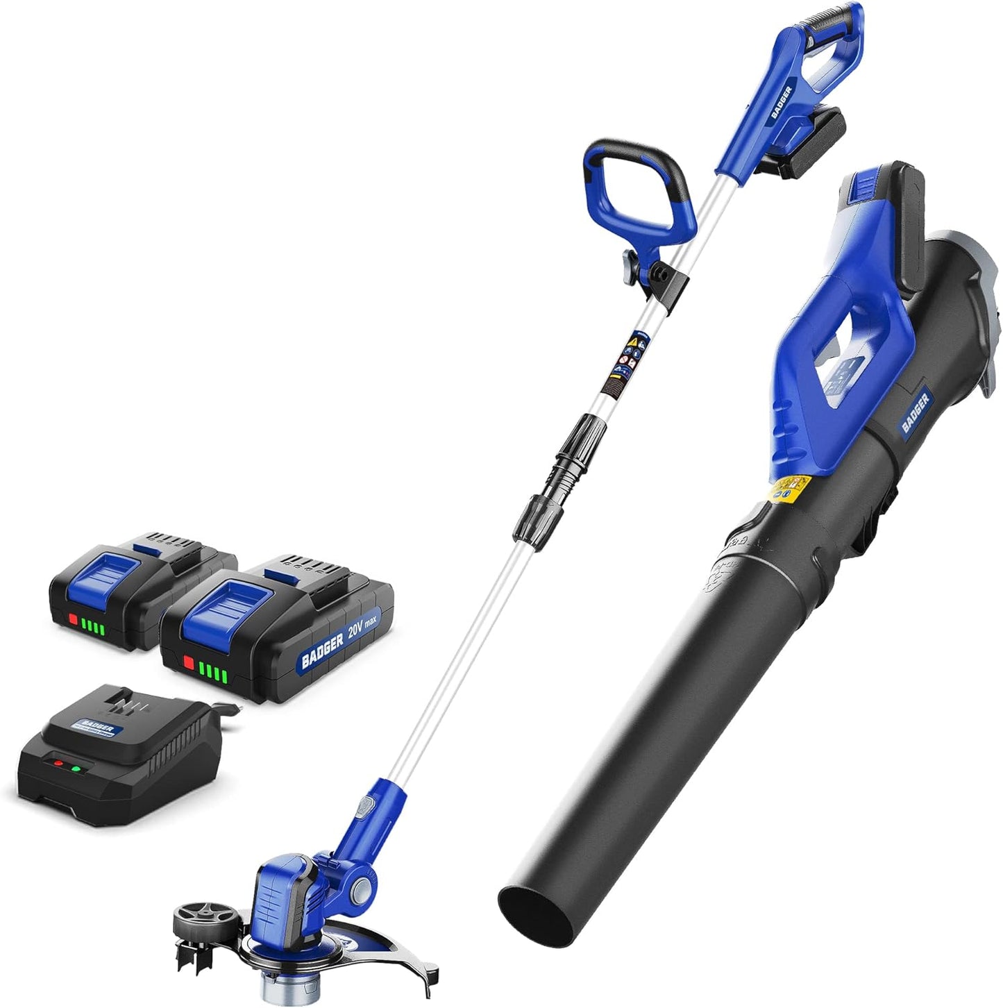 WILD BADGER POWER 20V Weed Wacker, Leaf Blower, Wheeled Edger Kit Electric with 2 * 2Ah Battery & Charger, String Trimmer, Lightweight, Adjustable Telescopic Shaft, Fast-Charging
