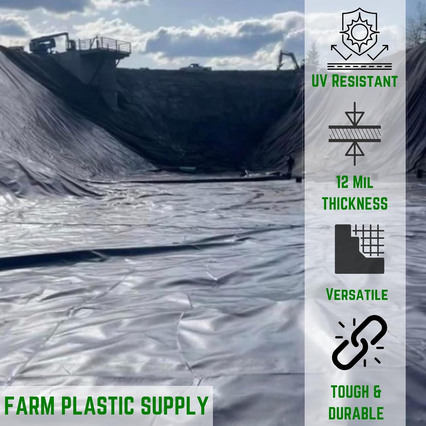 Farm Plastic Supply - 12 Mil String Reinforced Black/White Pond Liner - 12 Mil Fish Pond HDPE Liner, Pond Liners for Outdoor Ponds, Koi Ponds, Garden Fountain, Containment Liner (6' x 100')