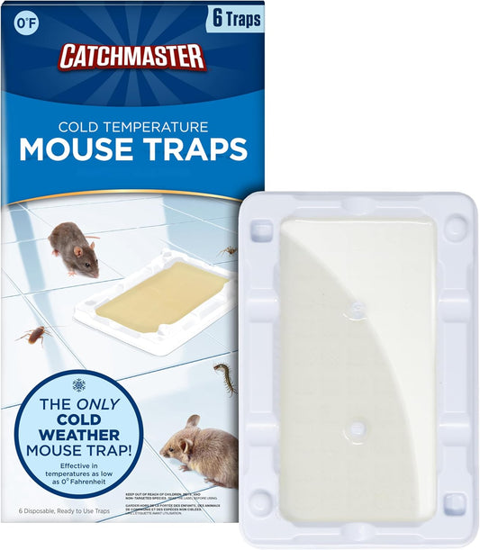Catchmaster Freeze Resistant Glue Traps 6PK Mouse Traps Indoor for Home, Pest Control Adhesive Tray, Catch Bugs, Crickets, Spiders & Rats, Glue Boards for Cold Weather, House, Shed & Garage