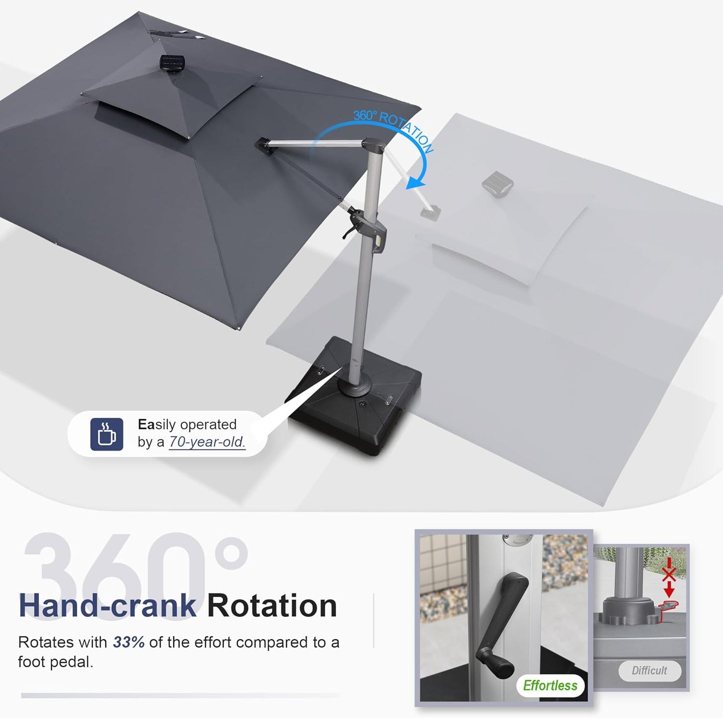 PURPLE LEAF 11 Feet Double Top Deluxe Solar Powered LED Square Patio Umbrella Offset Hanging Umbrella Outdoor Market Umbrella Garden Umbrella, Grey