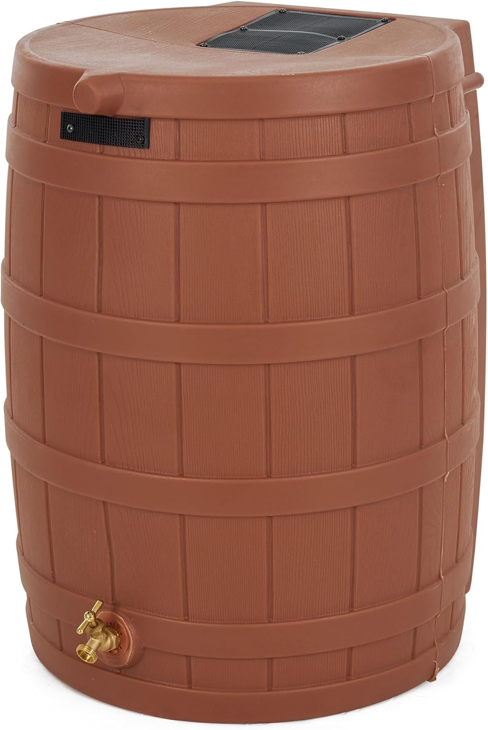 Good Ideas Rain Wizard 50 Gallon Plastic Outdoor Home Rain Barrel Water Storage Collector with Brass Spigot and Flat Back Design, Terra Cotta (3 Pack)
