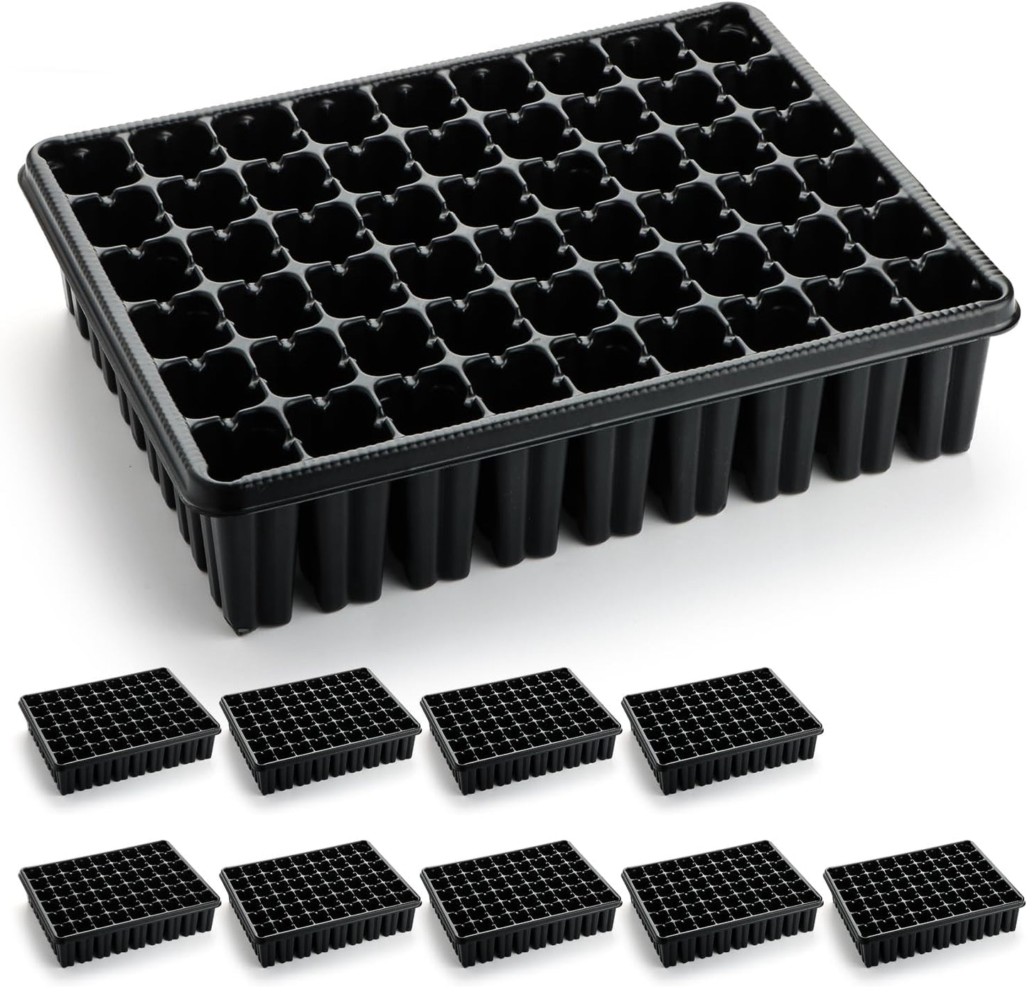 54 Cell Seed Starter Trays, 2.8" Deep Plug Flat Tray,10 Pieces Big Holes Germination Tray, Thick Durable Seedling Plastic Nursery Reusable Trays (11.14inch ×14.6 inch, 10-Pack)