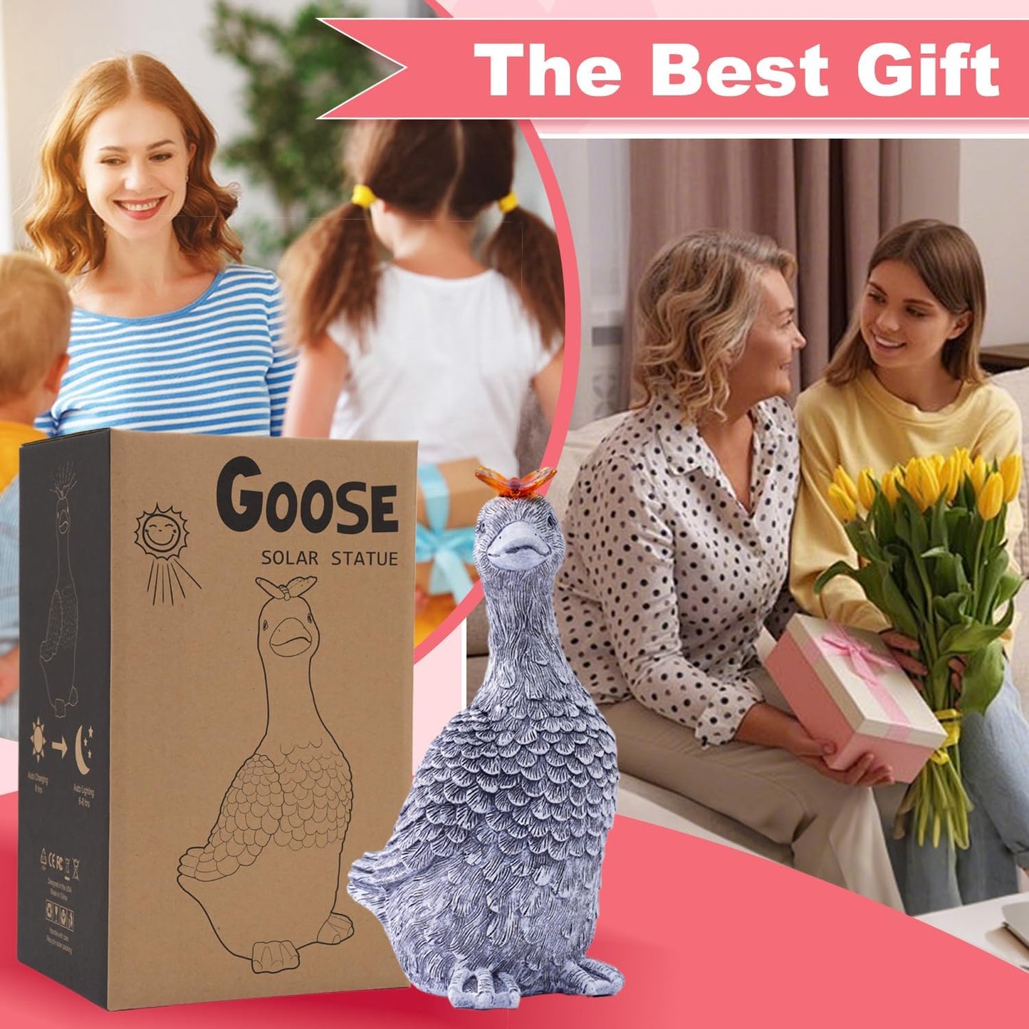 Solar Garden Statue Goose Figurine – Outdoor Decoration with Butterfly for Garden Yard Lawn Home Decor Outside : Unique Gifts for Mom Grandma