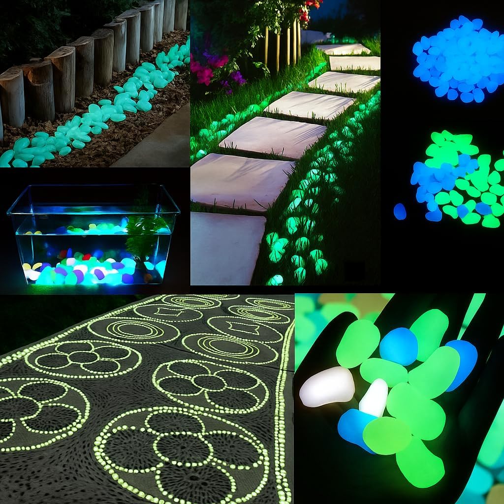 Party Zealot 2lb 400PCS Glow in The Dark Pebbles Stones for Indoor and Outdoor Walkways Garden Driveway Large Bag Powered by Light and Solar (Blue)