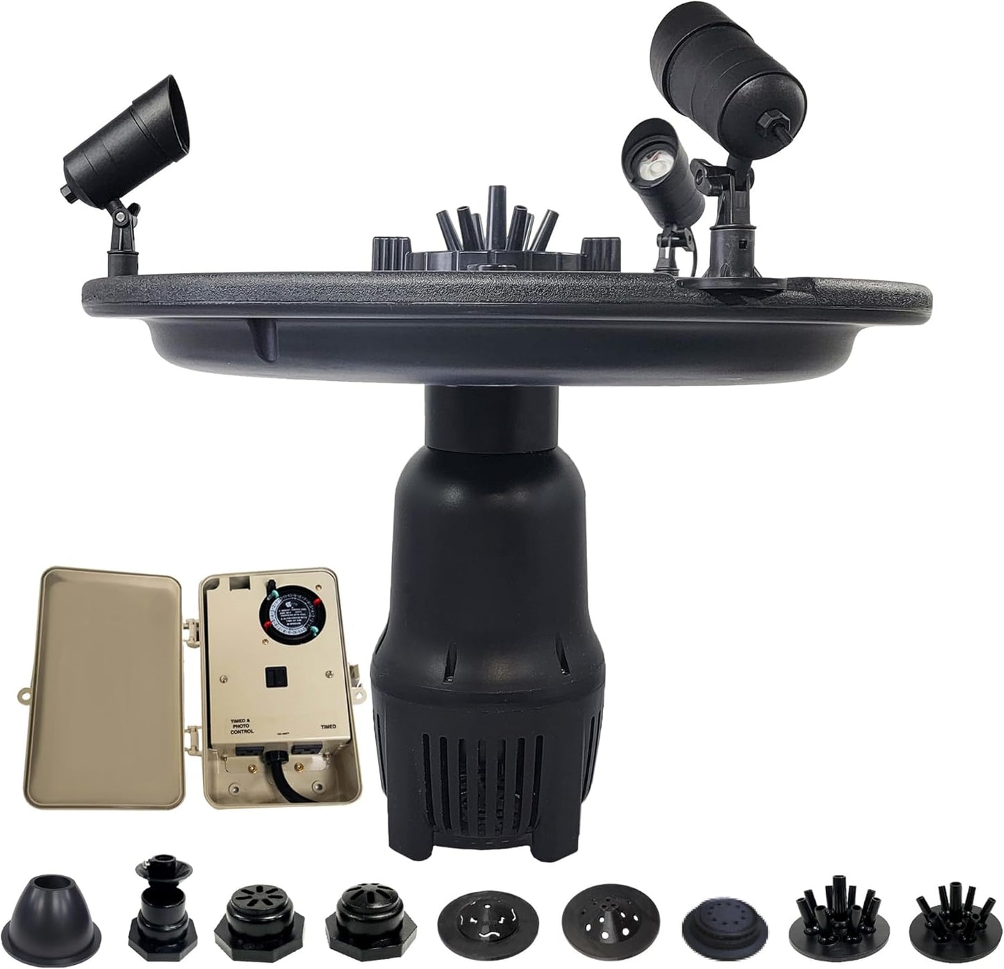 HALF OFF PONDS Floating Fountain – 1 HP Pond Aerator, 100' Cord – 15,000 GPH Water Pump – 13 Spray Patterns - Color-Changing LED Lights & Control Box - for Large Ponds, Lakes & Water Gardens