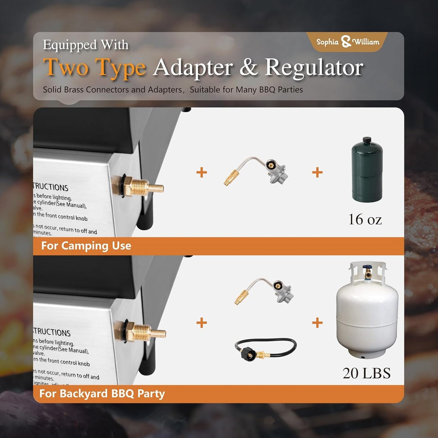 Sophia & William 22" Flat Top Grill with Lid & Ceramic Coated Cast Iron Pan, 3-Burner Portable Tabletop Gas Propane Griddle for Outdoor, BBQ, Camping & Tailgating Barbecue, 24,000 BTU