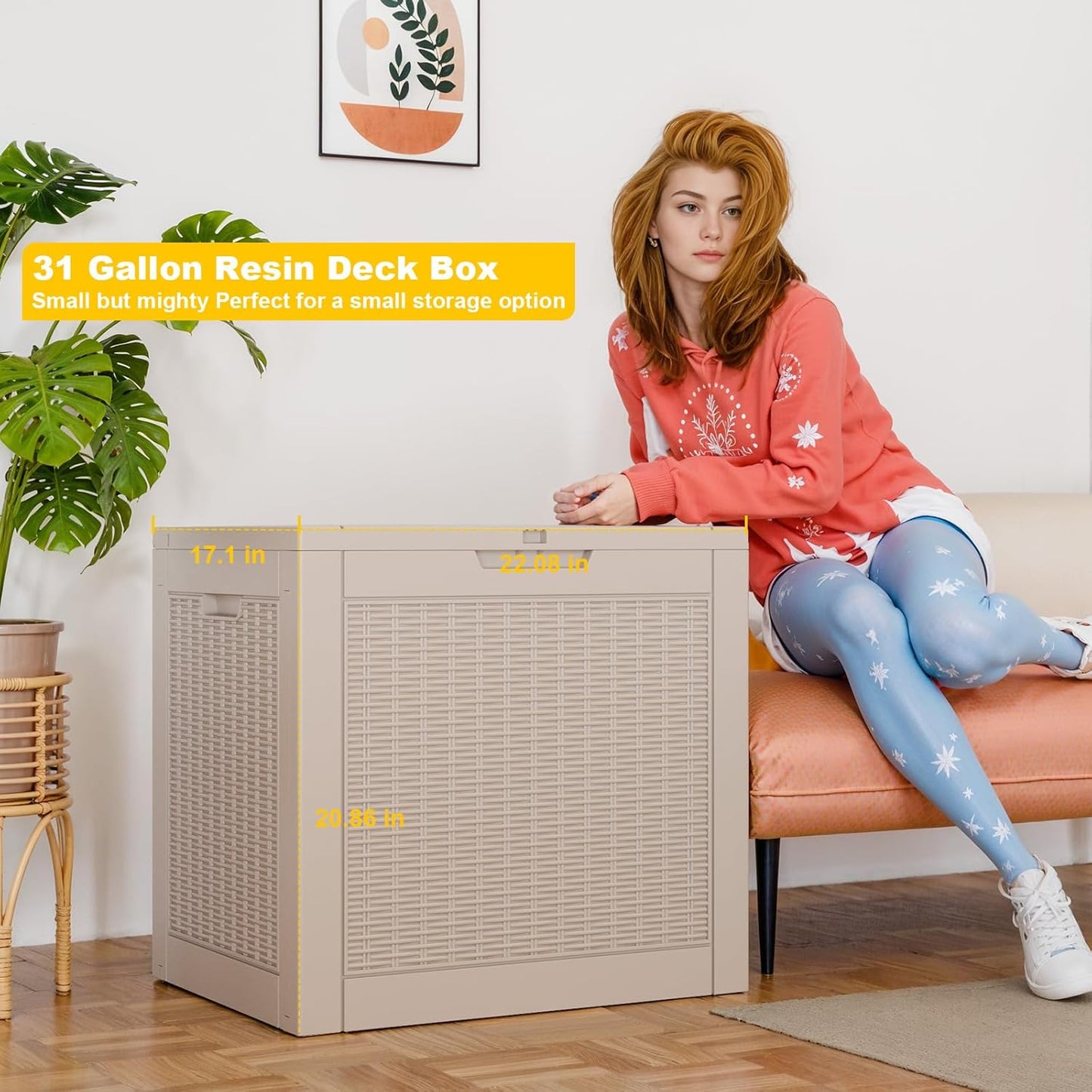 31 Gallon Waterproof Outdoor Storage Box,Resin Deck Box,Lockable Outside Storage Box Container for Patio Furniure,Garden,Pool Tools (31 Gallon,Grey)