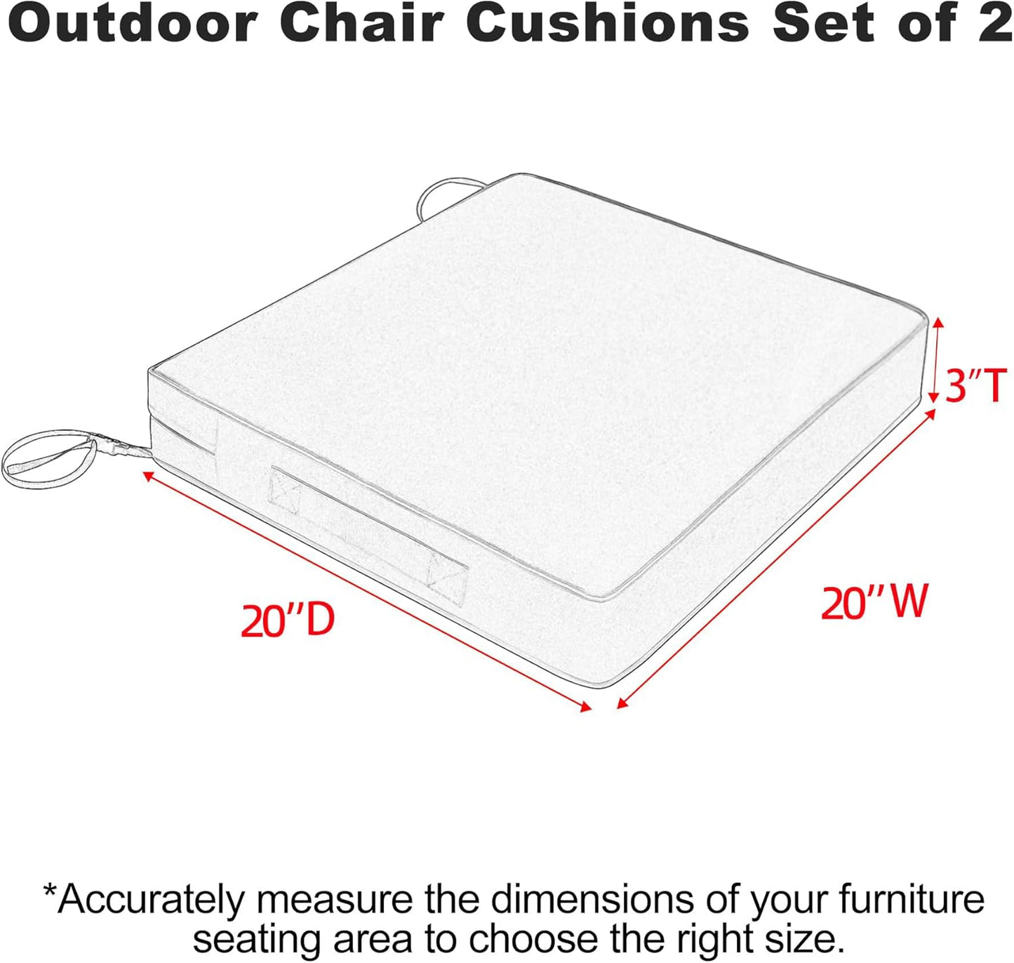 Favoyard Patio Chair Cushions 20 x 20 x 3 Inch Waterproof Outdoor Seat Cushions for Patio Furniture 3-Year Color Fastness Garden Sofa Couch Chair Pads with Handle & Adjustable Straps Set of 2, Spice