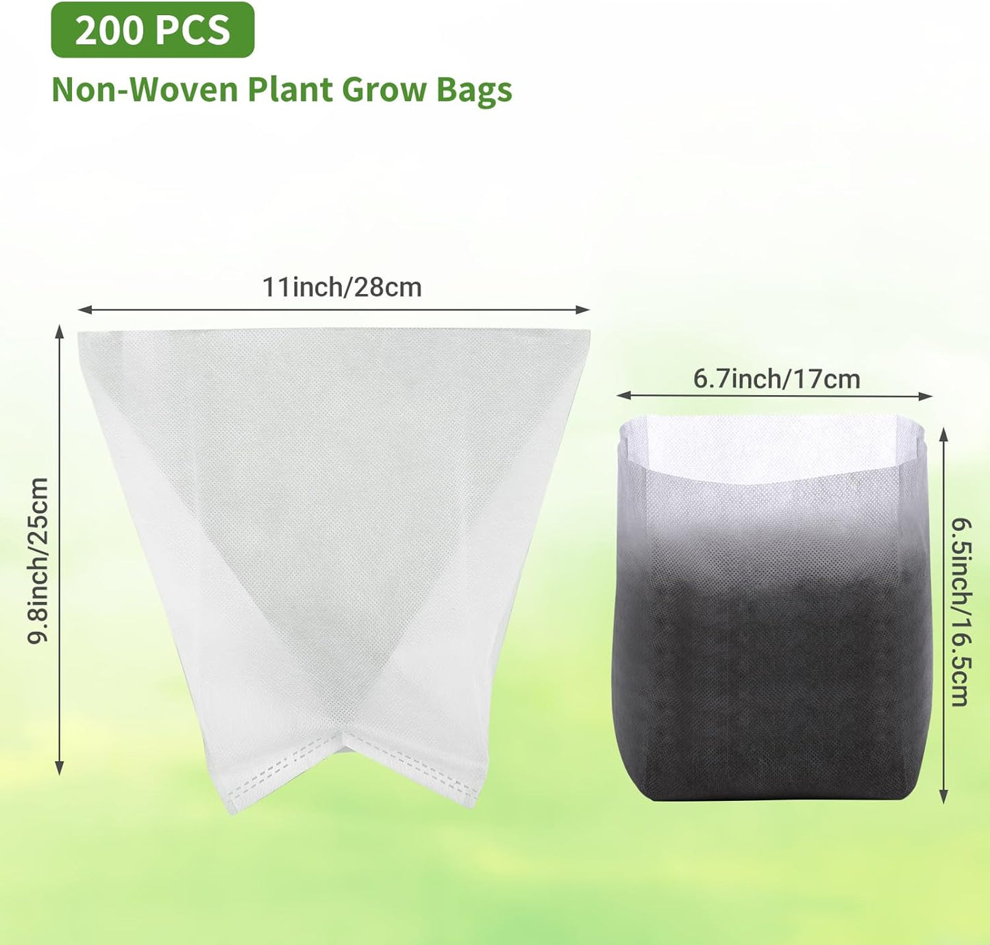 GREANER Fabric Seedling Plant Grow Bags, 200 PCS Non-Woven Plant Nursery, 9.8x11 inches Biodegradable Plant Starter Bags for Tree, Flower, Vegetable, Fruit, Saplings, Home Garden Supply