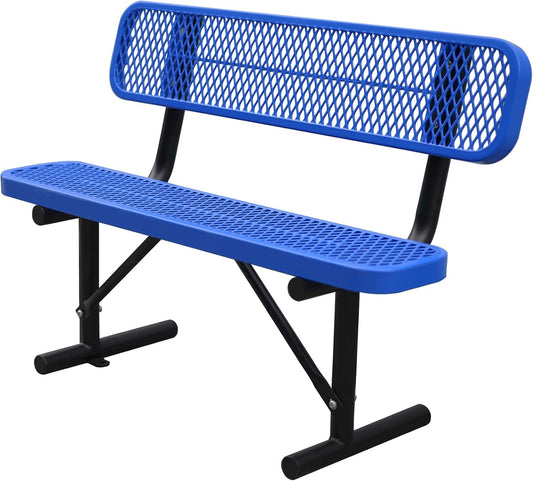 Heavy Duty Park Bench with Back Portable Frame, Outdoor Metal Park Bench with Backrest, Steel Mesh Outdoor Bench for Garden, Lawn, Patio, Porch, Park, Yard (Blue, 48" D x 23.2" W x 32.5" H)