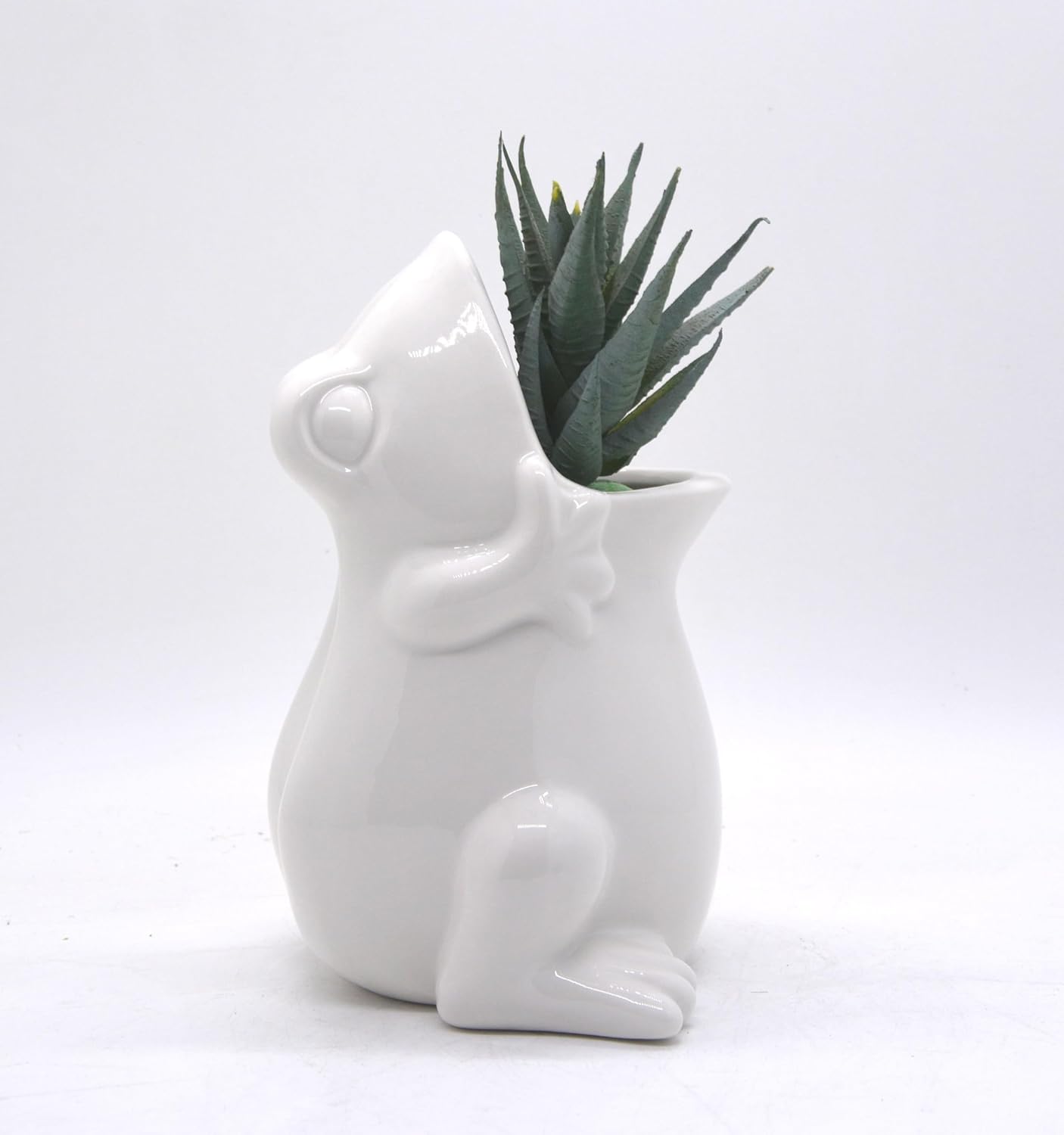 Ceramic Frog Shaped Plant Pot for Bonsai Flower Succulent Planter Candy Dish Pencil Holder Decor Multipurpose Frog Gift (7" White)