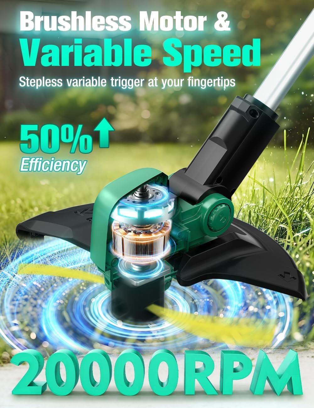 KIMO Cordless Weed Wacker Battery Operated w/ 2 x 2.0Ah Batteries, 2-in-1 String Trimmer & Edger with Charger & Wheels, 10Pcs Cutting Lines, 12" Dual-Sided Cutting Line, 20V Weed Trimmer for Lawn Yard