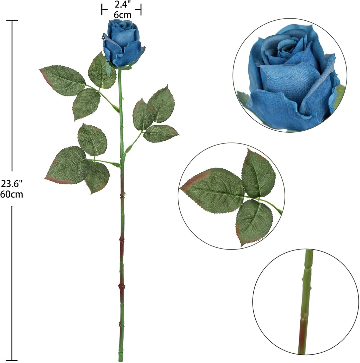 Artificial Realistic Roses Blue Flowers 24" Real Touch Silk Roses Bouquet Long Stems Rose Fake Roses Decor for Home Party Wedding Table Centerpieces Roses Realistic - 5 Pcs