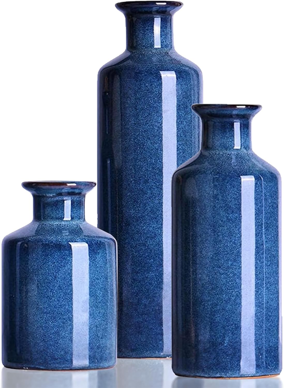 Blue Ceramic Vase Set of 3,Home Decorative Flower Vase,Small vase Set for Farmhouse Living Room Bedroom Tabletop Decor,Office Bookshelf Centerpiece Entrance Decoration