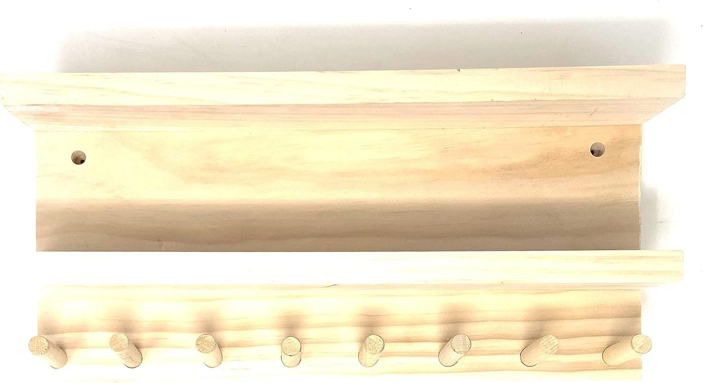 Full Size Baseball Bat Rack Display Case 4-7 Bats 8 Balls Natural Finish Wall Mount