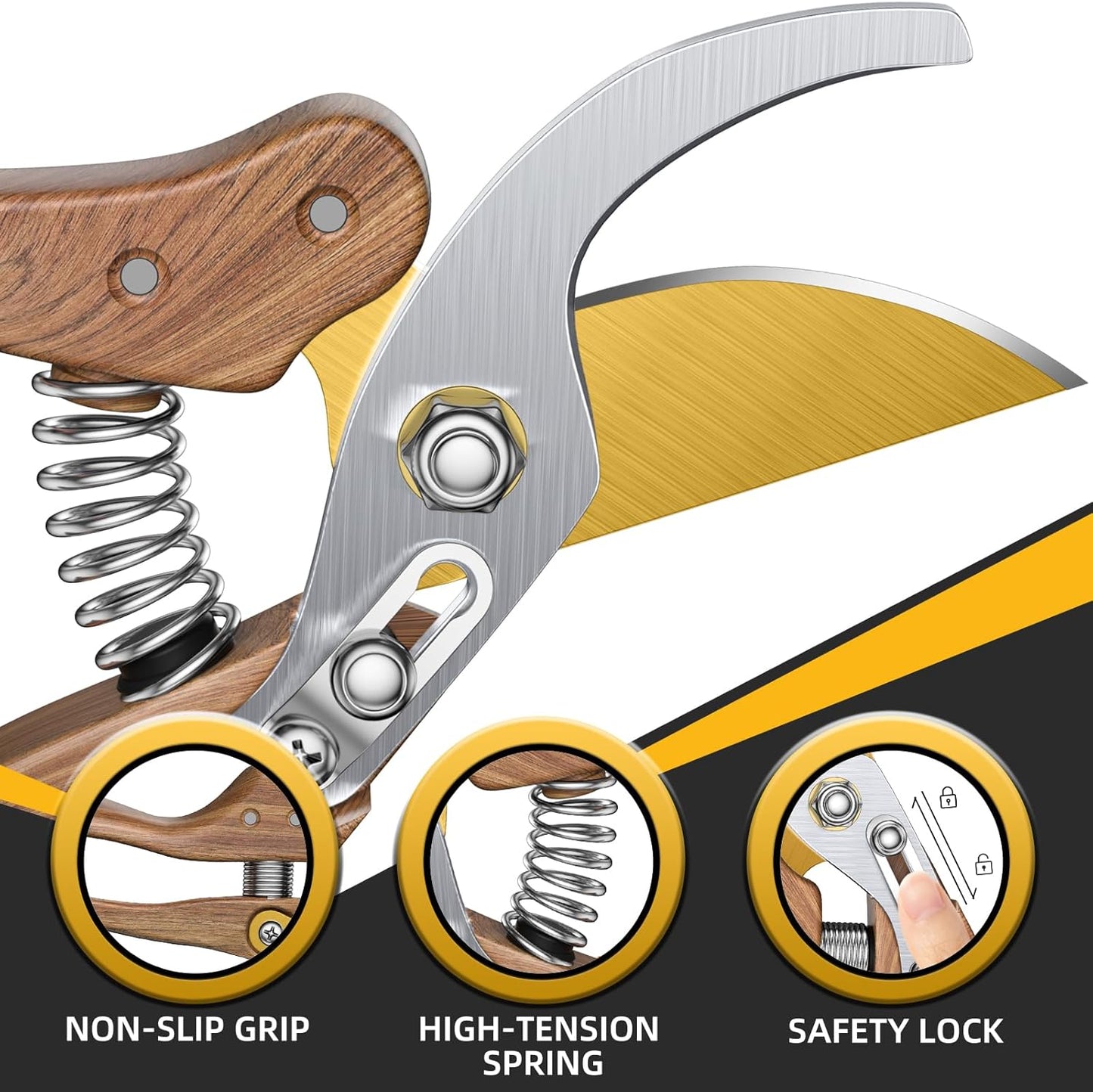 8.5" Professional Bypass Pruning Shears – Heavy Duty Garden Scissors & Clippers for Wood & Tree Trimming, Ultra Sharp SK5 Blade, Ergonomic Handle, Perfect Gardening Gift, 2025 Wood-Like Finish