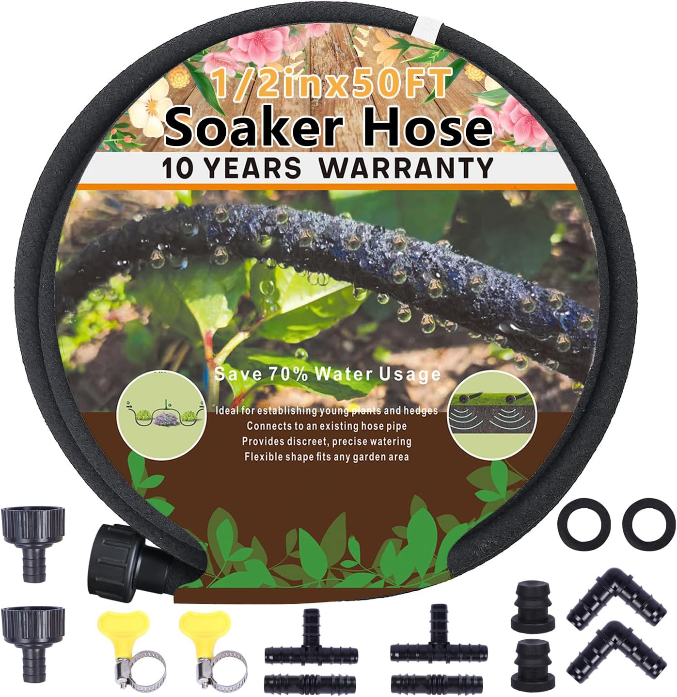 1/2’’ Soaker Hose for Garden 50 Ft, Heavy Duty Soaker Hose 50 ft for Raised Garden Beds, Garden Soaker Hoses for Foundation Watering Drip Hose Irrigation System (50 ft)