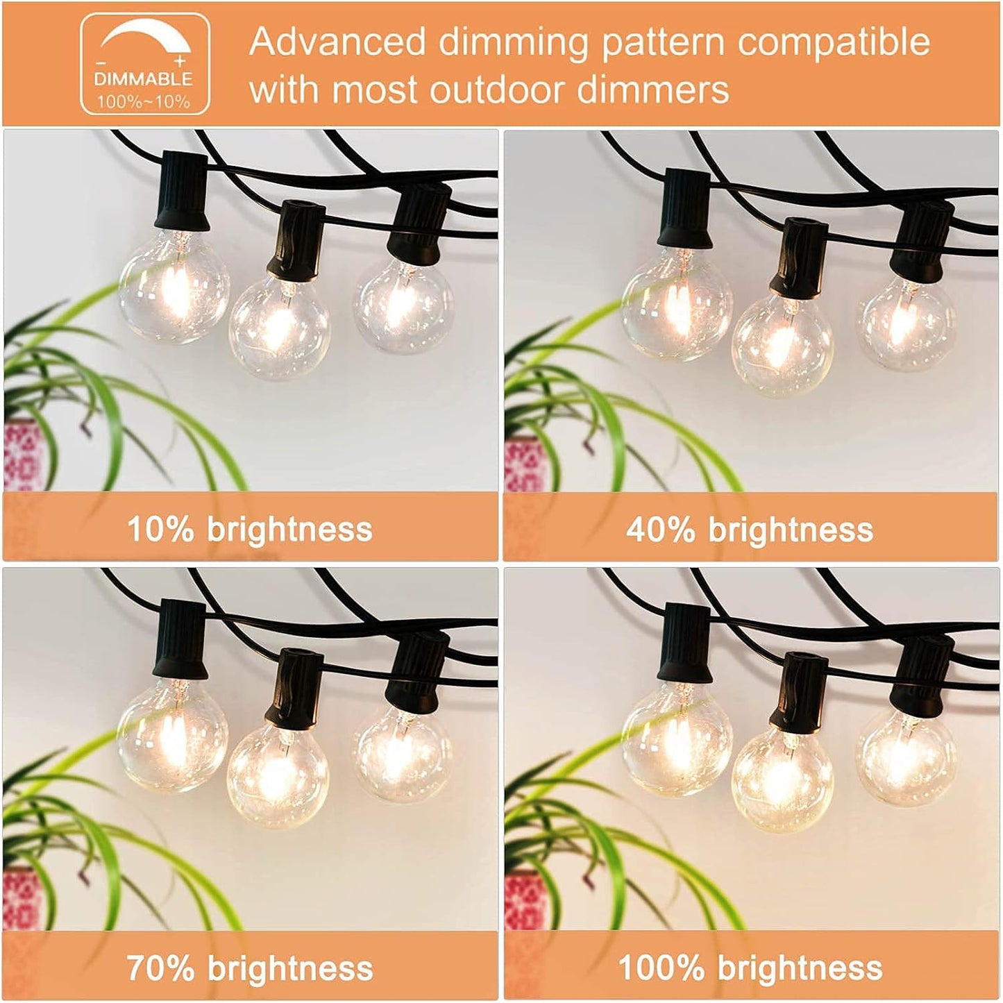 Outdoor String Lights 200FT Waterproof Globe String Lights with 104 Shatterproof G40 LED bulbs, Dimmable Connectable Patio Light String Lights for hanging Bistro Backyard Gazebo,2-Pack x 100ft