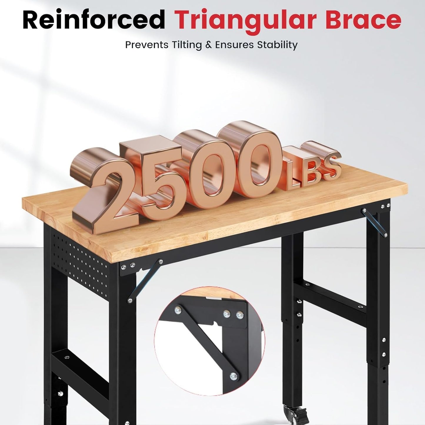 Workbench for Garage 48 Inch Work Bench with Wheels Adjustable Height Work Bench with Pegboard, Power Outlets for Woodworking, Home, Office, Workshop