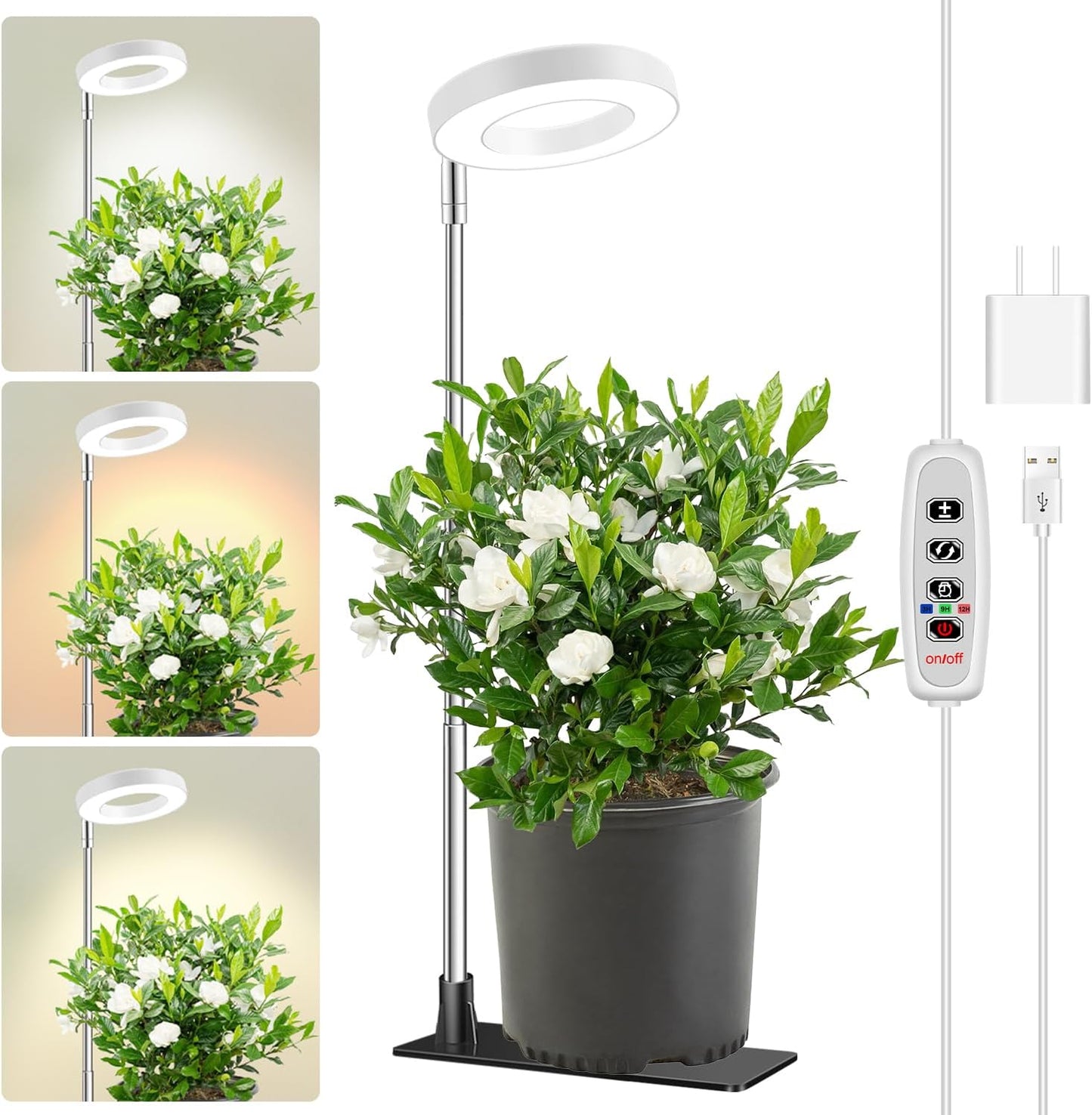 Grow Lights for Indoor Plants, Full Spectrum Plant Lights for Indoor Growing with with 3/9/12H Timer, 3 Color Modes, 10 Brightness, 6.5"-26" Height Adjustable Small Grow Light, 1 Pack(3.4in)