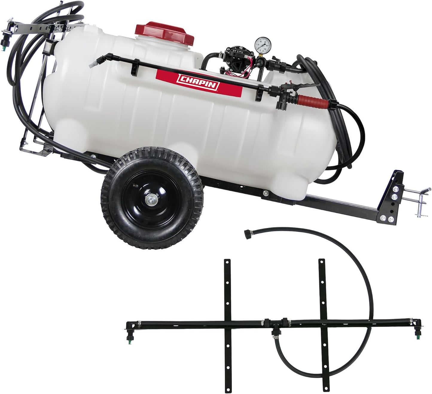 Chapin 97664: Made in The USA 15-Gallon Tow-Behind 2.5GPM/12V EZ Mount Deluxe Multi-Purpose ATV/UTV Tank Sprayer for Lawn & Garden, Farm & Acreage, Weed Control, with 2-Nozzle Spray Boom Attachment