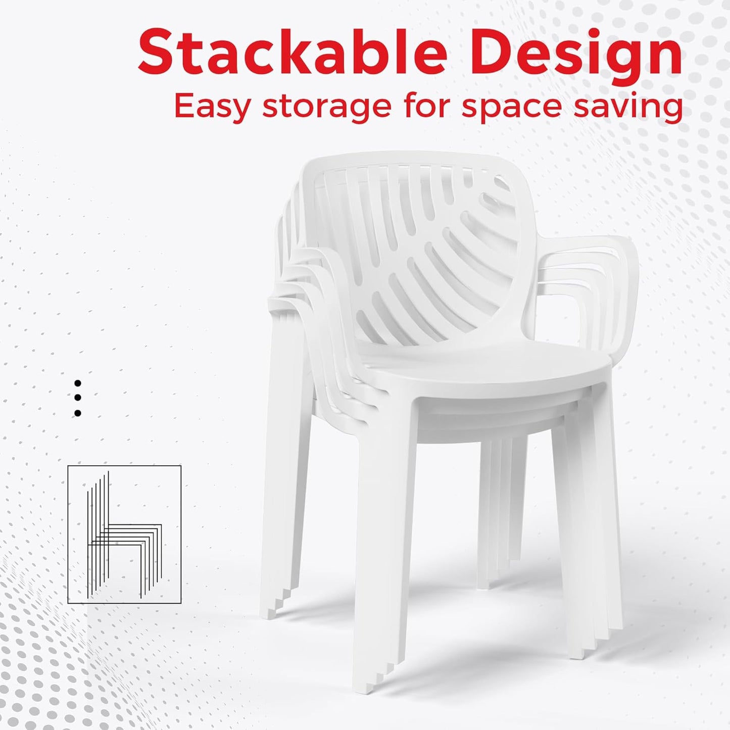 5 Piece Patio Furniture Set, HDPE Patio Square Bistro Table and Stackable Chairs Sets for 4, Outdoor Furniture All Weather for Backyard Poolside, White