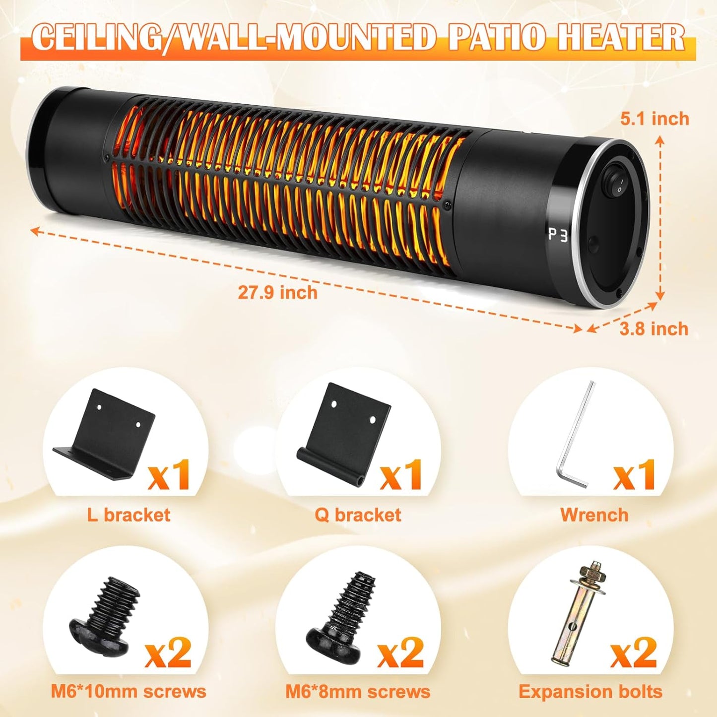 Electric Outdoor Heater, 1500W Patio Heater for Outdoor Use, Wall-Mounted Carbon Infrared Heater,With Remote, 3 Heat Levels, 8H Timers, Radiant Heater for Garage, Gazebos, Shop, Pack of 2
