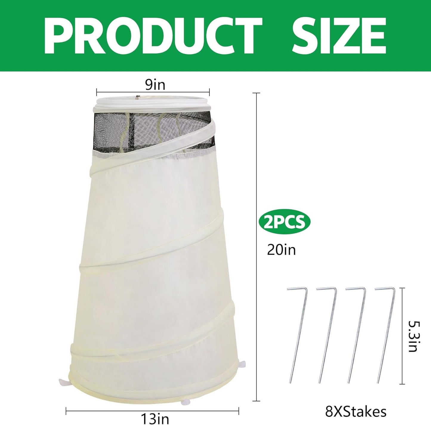 2 Pcs Pop Up Rose Cones for Winter Protection, 20" x 13" x 9" Winter Rose Collars Protective Cover, Freeze Protection Roses Bush Cover for Protecting Against Frost Wind and Animals Eating