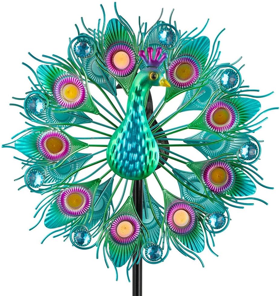 Stargarden Wind Spinners Outdoor, Peacock Metal Wind Spinner, 13 Inch Kinetic Wind Sculptures & Spinners, Decorative Waterproof Pinwheels for Yard and Garden Decor