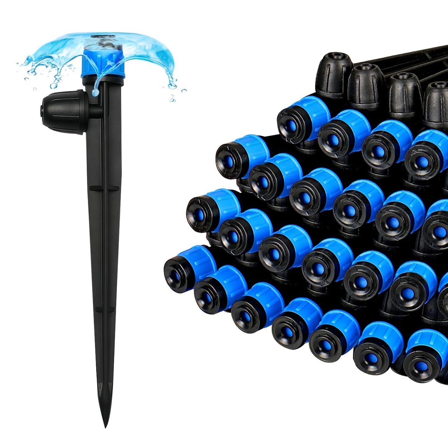 20 Pieces Drip Irrigation Emitters, Adjustable 360 Degree Drip Vortex Emitters on 5" with Stake for 1/4" Drip Irrigation Tubing Irrigation Fan Shape Drippers for Garden Watering System