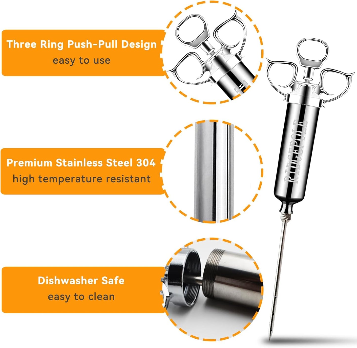 Meat Injector, Marinade Injector with 3 Marinade Needles,Seasoning Injector, Turkey Injector Syringe，2-OZ Large Capacity, All Stainless Steel 2024 UPDATE