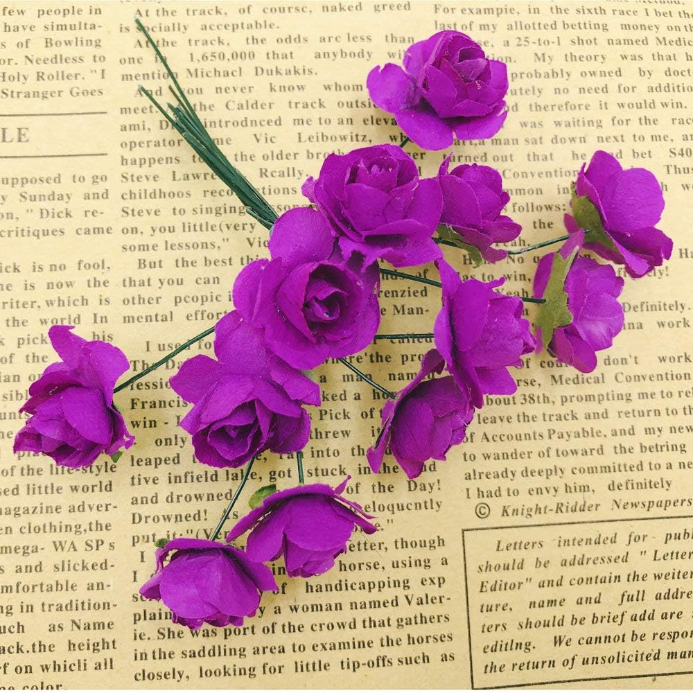 Mini Fake Rose Flower Heads 144pcs Mini Artificial Mulberry Paper Roses Flower with Wire Stem DIY Wedding Flowers Accessories Make Bridal Hair Clips Headbands Dress (Light Purple)