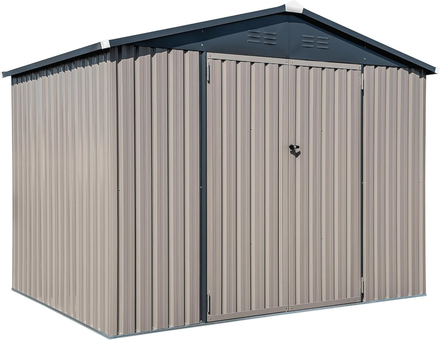 Metal Outdoor Galvanized Steel Storage Shed with Lockable Doors for Backyard or Patio Storage of Bikes, Grills, Supplies, Tools, Toys, for Lawn, Garden, and Camping, Tan (8x6)