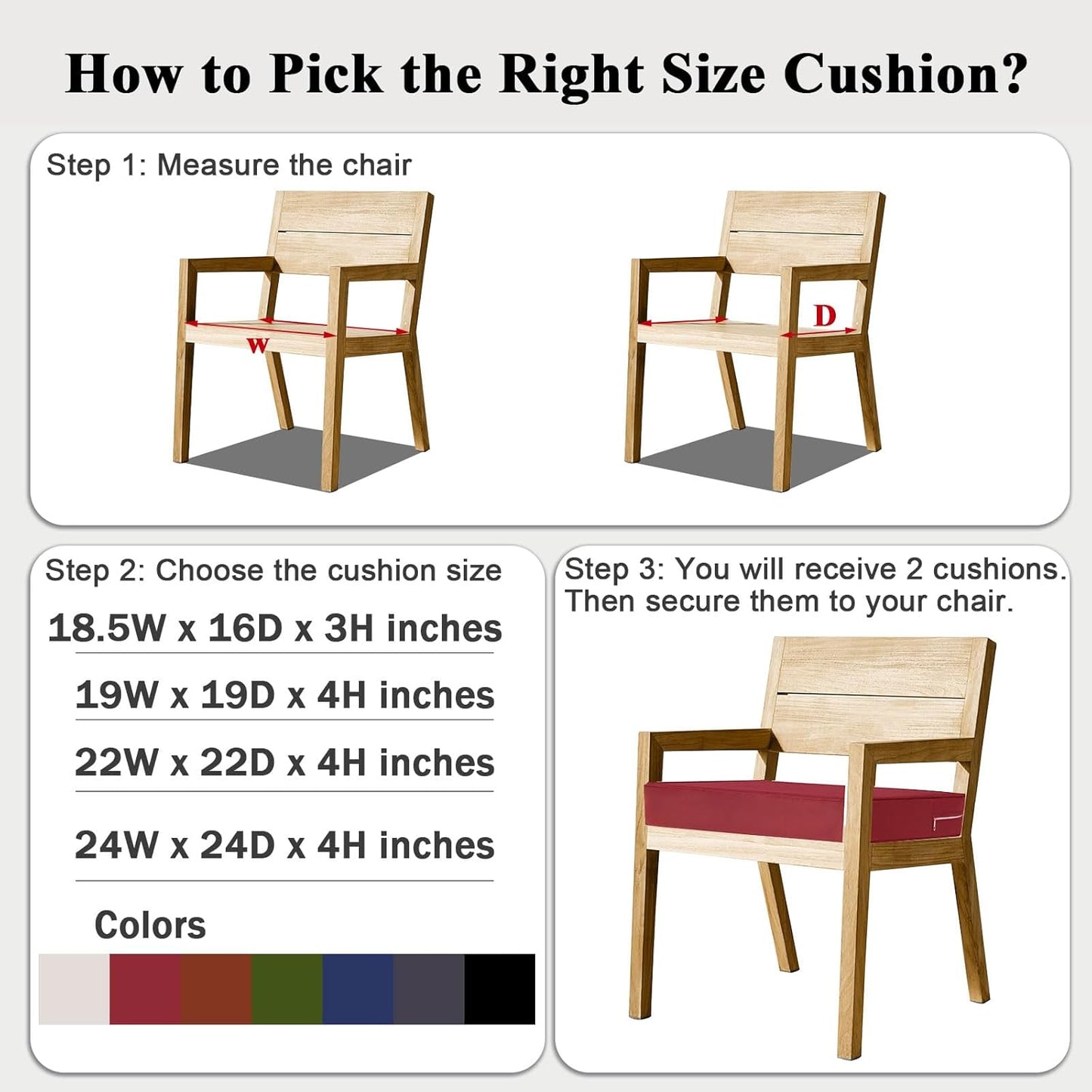 Outdoor Chair Cushions Set of 2 for Patio Furniture 19x19x4 Inch Waterproof Patio Chair Cushion 3 Year Color Fastness Square Elastic Foam Garden Couch Pads with Ties and Handle,Red