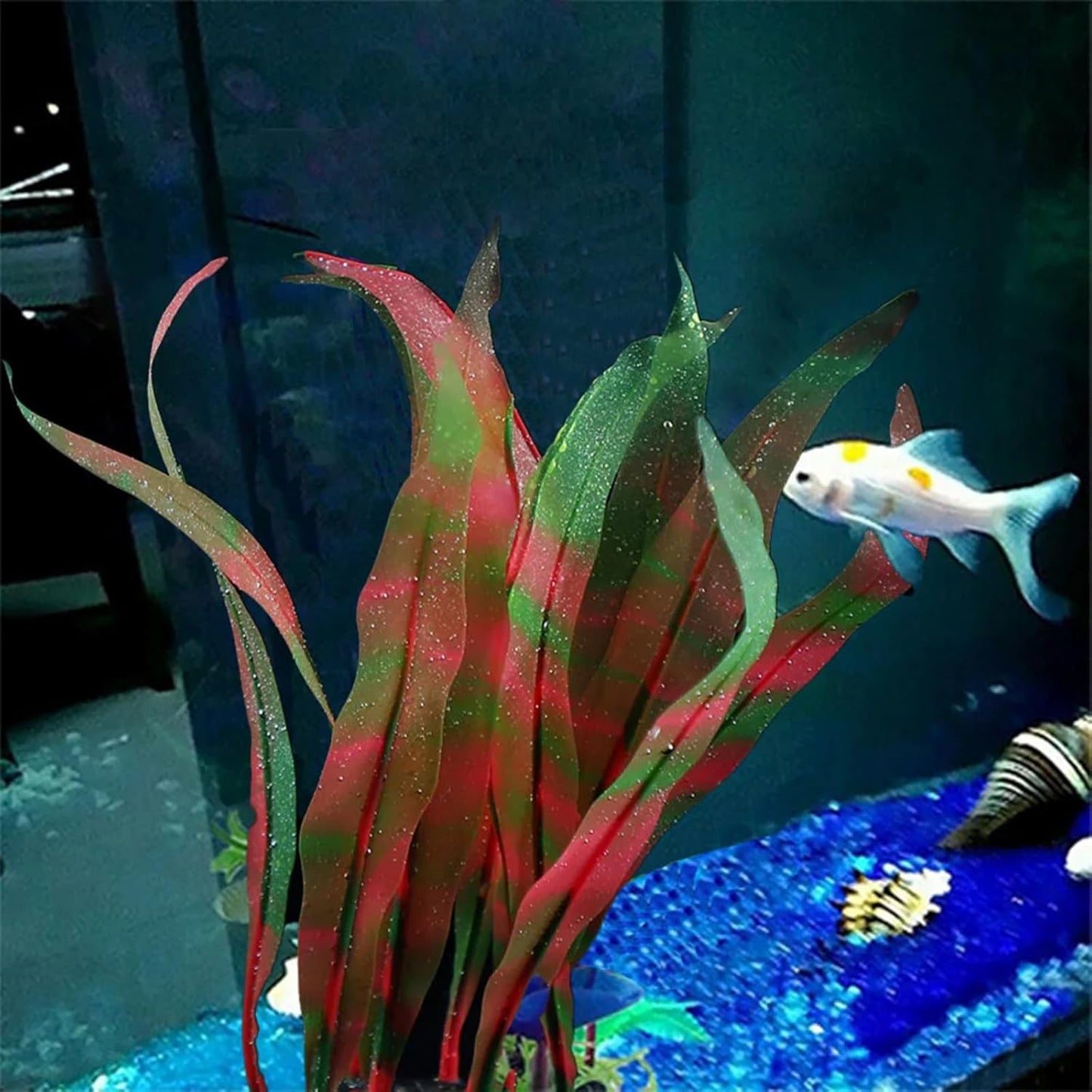 2Pcs Soft Silicone Aquarium Plants Glowing Kelp Fish Tank Plants Decor Artificial Aquarium Plant Decoration Simulation Artificial Water Grass for Fish Tank,Red,7inch