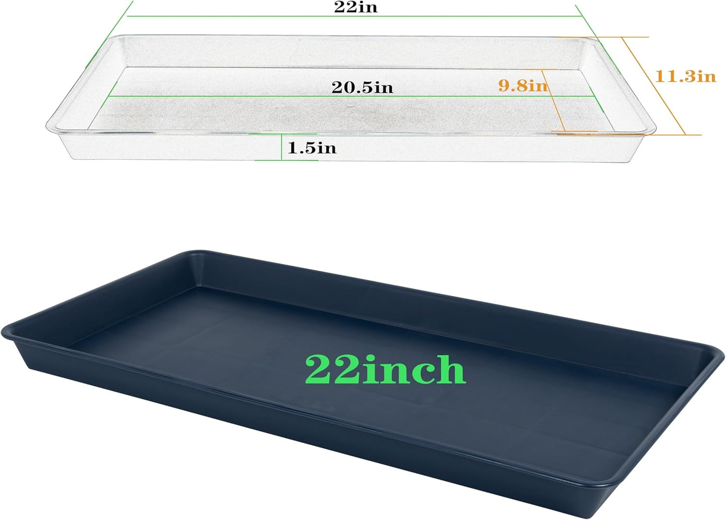2 Pack Plant Growing Nursery 1020 Trays, Plant Saucer Tray, Heavy Sturdy Seed Starting Trays, Plant Starter Trays for Indoors No Holes, Seed Starter Growing Tray (22"x11.2", Blue)